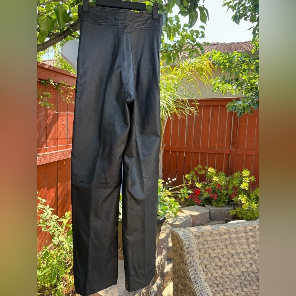 Vintage Black Straight Leg Leather Pants - Picture 10 of 11